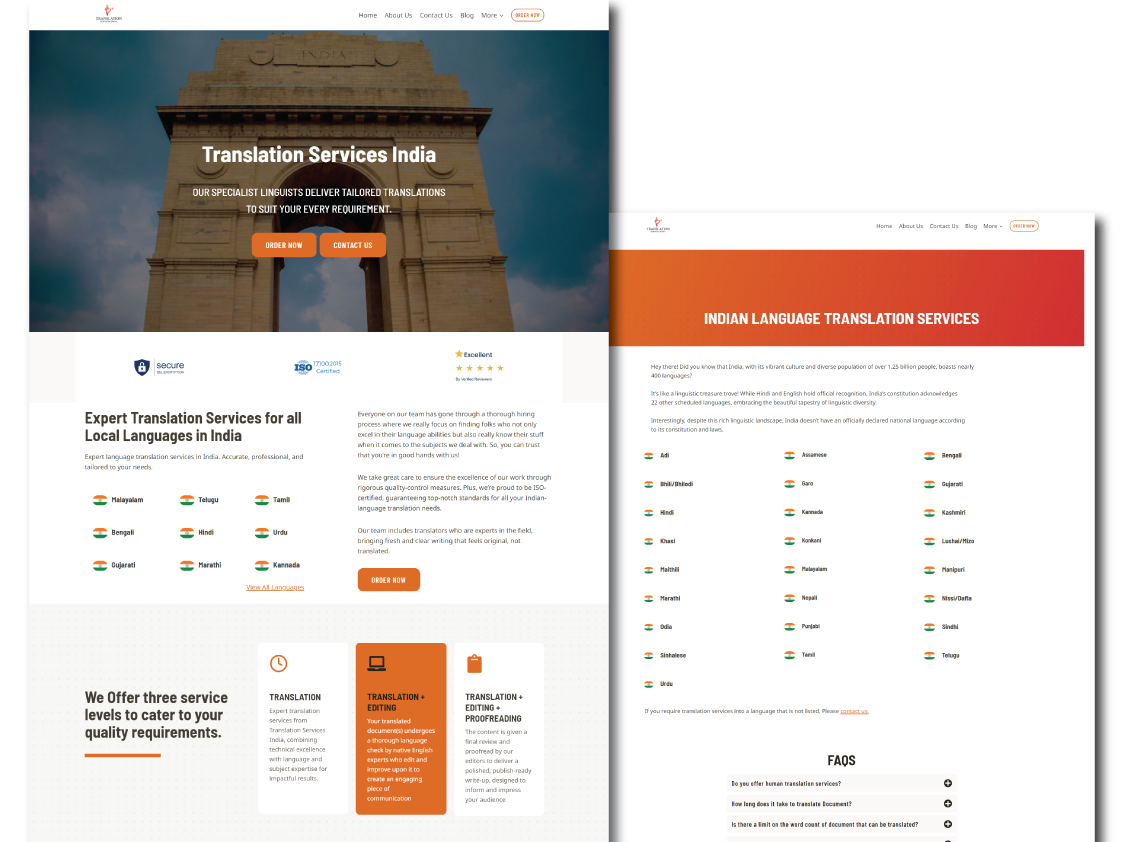 Translation Services India website